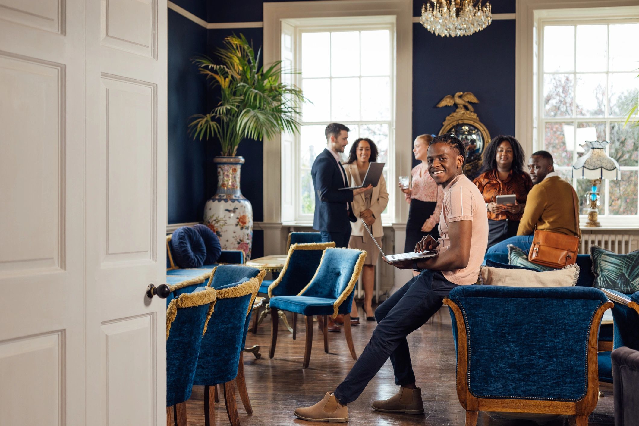 Business professionals networking at a conference