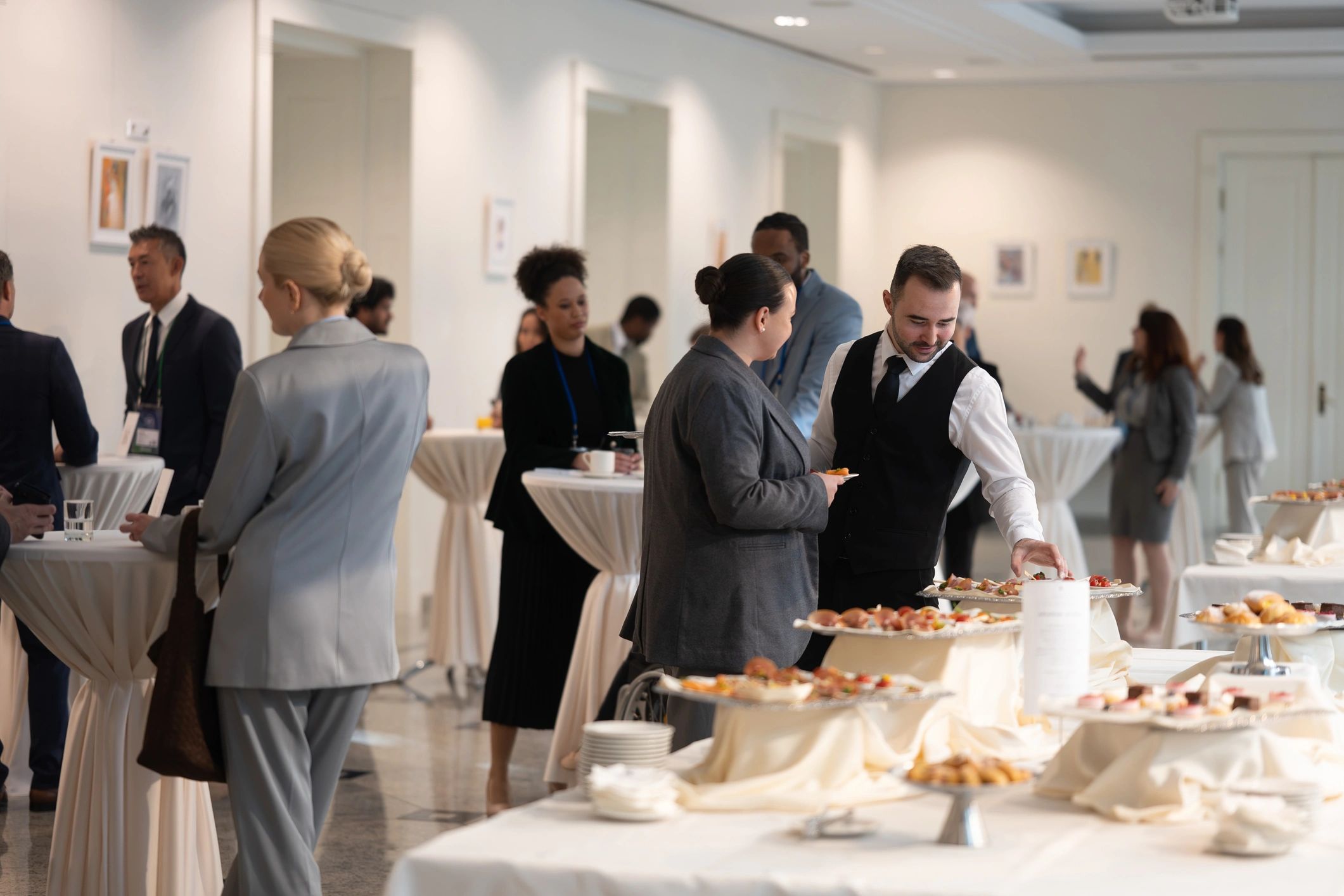 Guests mingling at a reception event